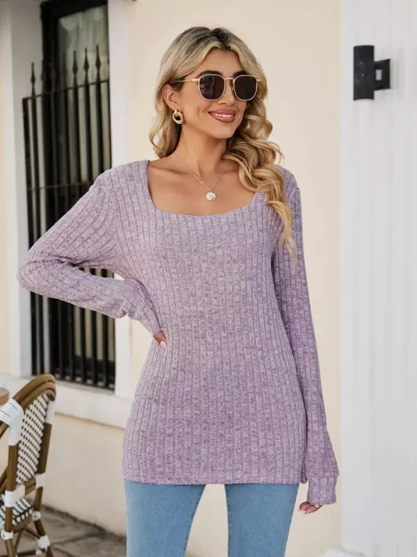 Ribbed Square Neck Long Sleeve T-Shirt sold by Charming Charlie