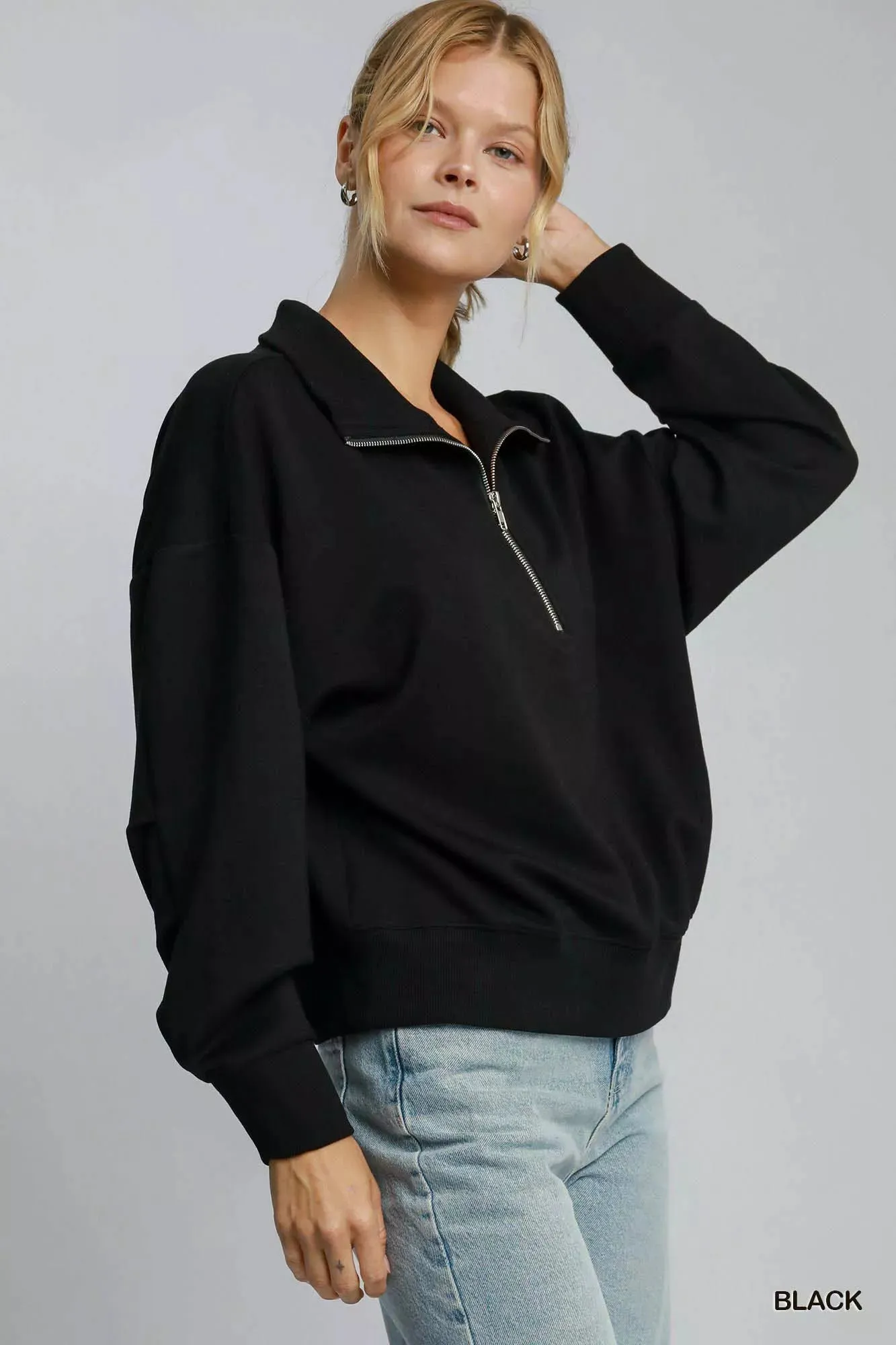 Umgee Half Zip Drop Shoulder Sweatshirt sold by Charming Charlie product image thumbnail 2