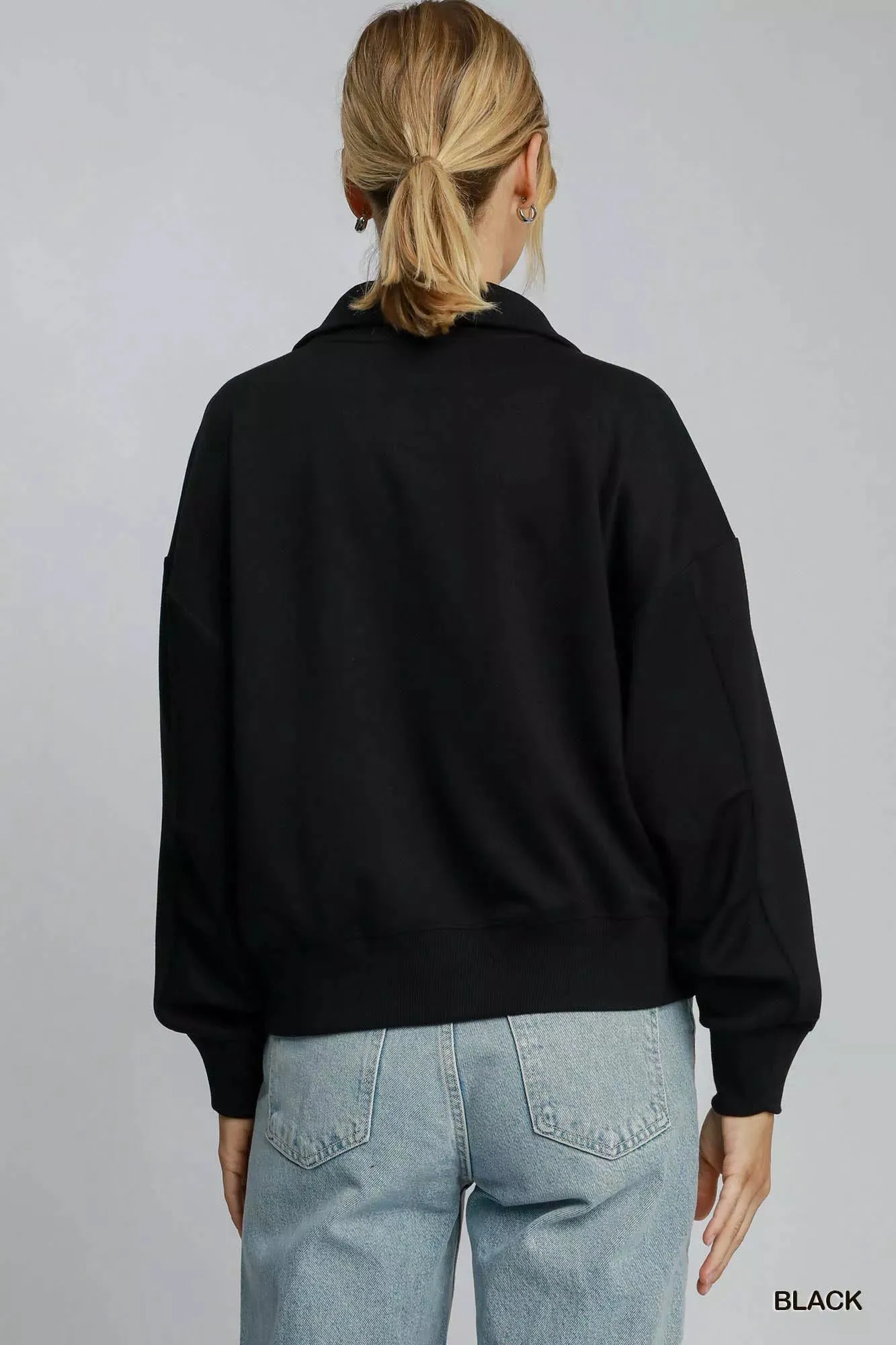 Umgee Half Zip Drop Shoulder Sweatshirt sold by Charming Charlie product image thumbnail 3