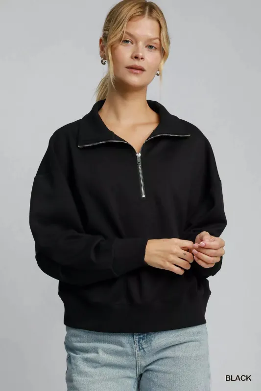 Umgee Half Zip Drop Shoulder Sweatshirt sold by Charming Charlie