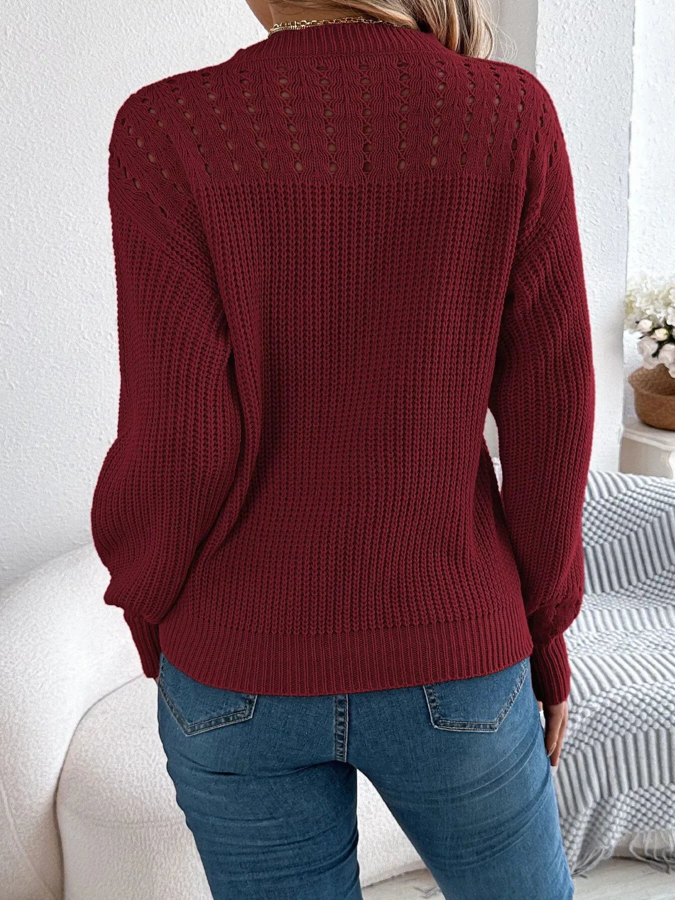 Openwork Round Neck Long Sleeve Sweater sold by Charming Charlie product image thumbnail 2