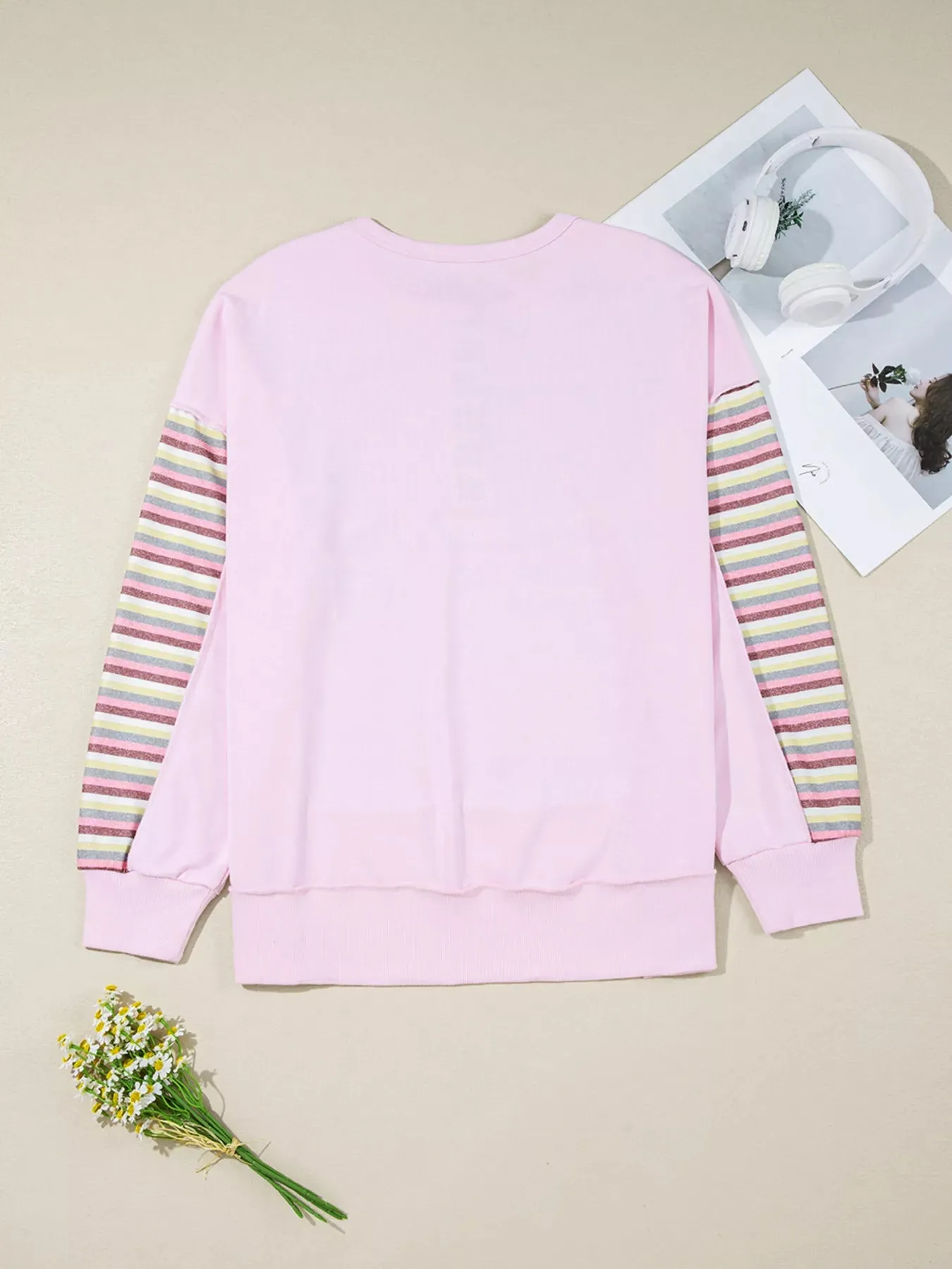 Exposed Seam Color Block Striped Patchwork Loose Henley Sweatshirt sold by Charming Charlie product image thumbnail 5