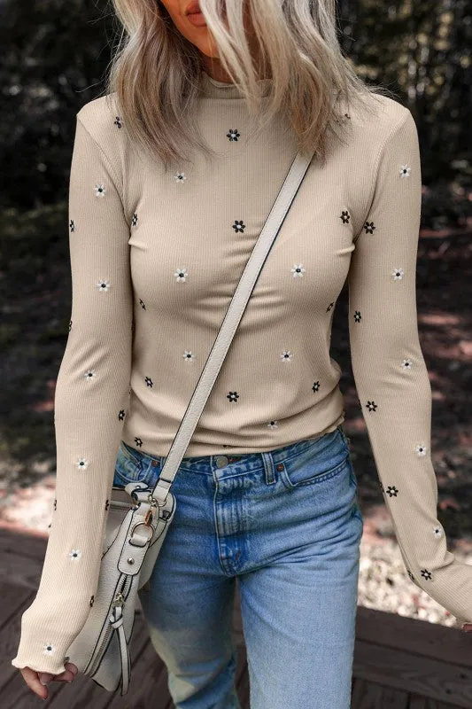 Floral Ribbed Embroidered Long Sleeve Top sold by Charming Charlie product image thumbnail 3