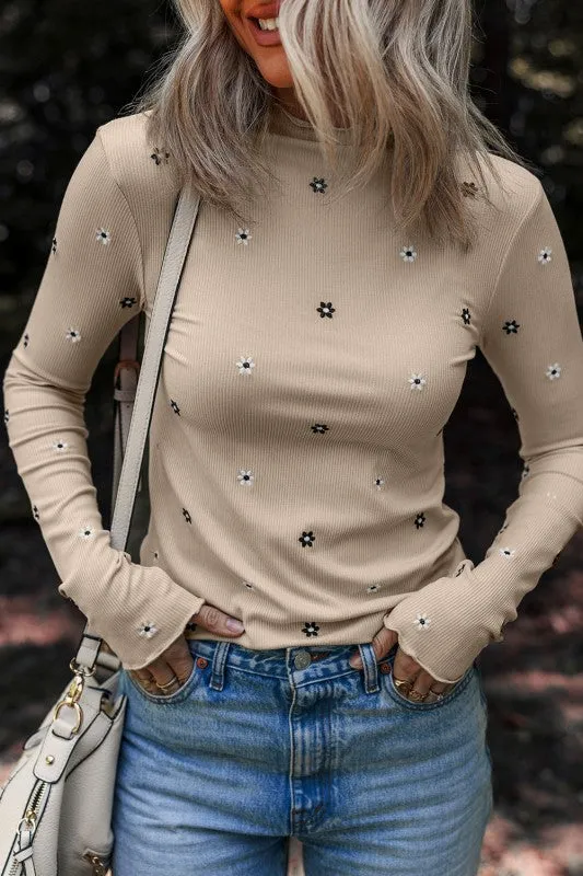 Floral Ribbed Embroidered Long Sleeve Top sold by Charming Charlie product image thumbnail 5