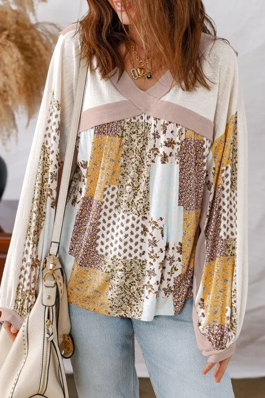 Floral Patchwork Long Sleeve Blouse sold by Charming Charlie