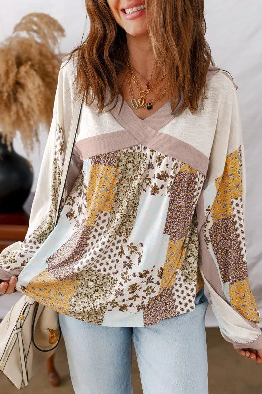 Floral Patchwork Long Sleeve Blouse sold by Charming Charlie product image thumbnail 4