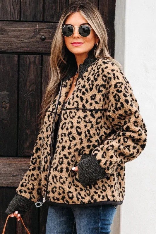 Leopard Zip-Up Stand Neck Side Pocket Jacket sold by Charming Charlie product image thumbnail 3