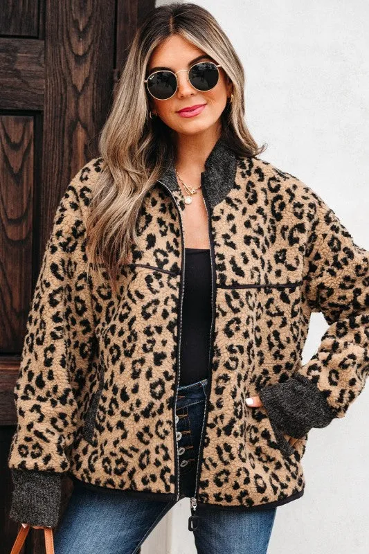 Leopard Zip-Up Stand Neck Side Pocket Jacket sold by Charming Charlie product image thumbnail 4