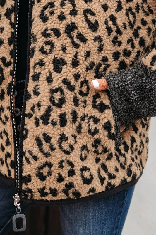 Leopard Zip-Up Stand Neck Side Pocket Jacket sold by Charming Charlie product image thumbnail 5