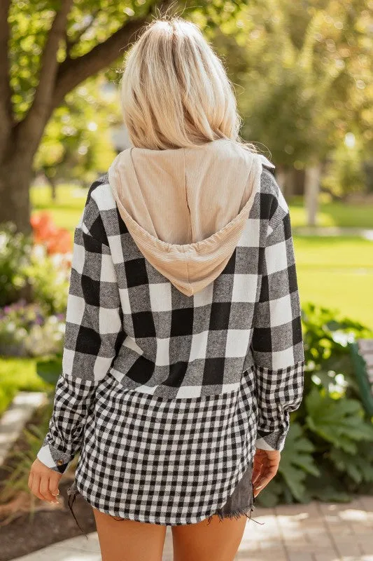 Plaid Patchwork Drawstring Hooded Shacket sold by Charming Charlie product image thumbnail 2