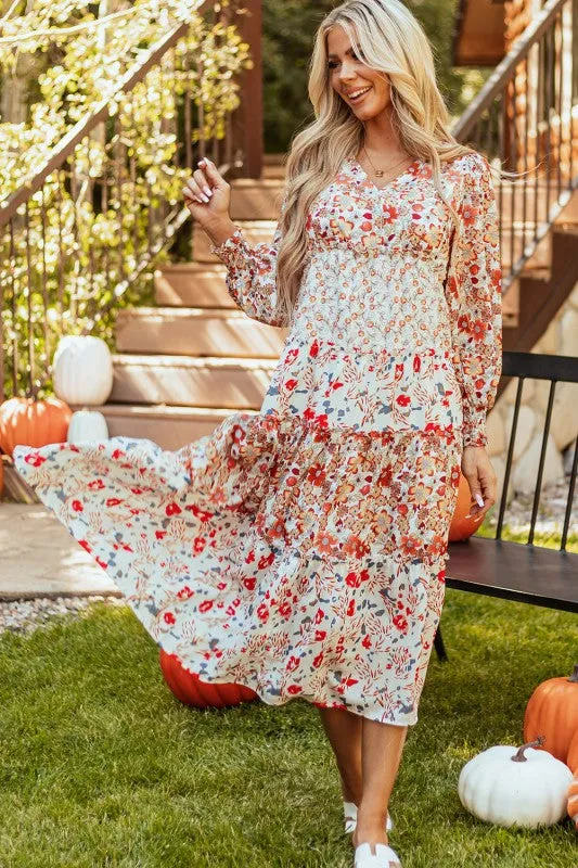Floral V-Neck Ruffle Long Sleeve Midi Dress sold by Charming Charlie product image thumbnail 4