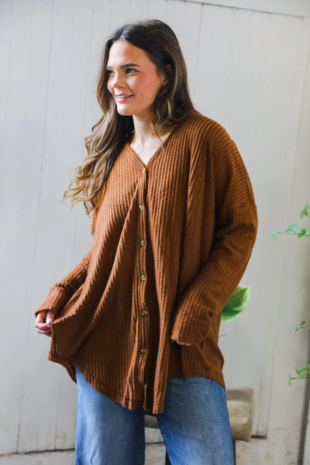 Maple Mornings Mocha Thermal Cardigan sold by Charming Charlie