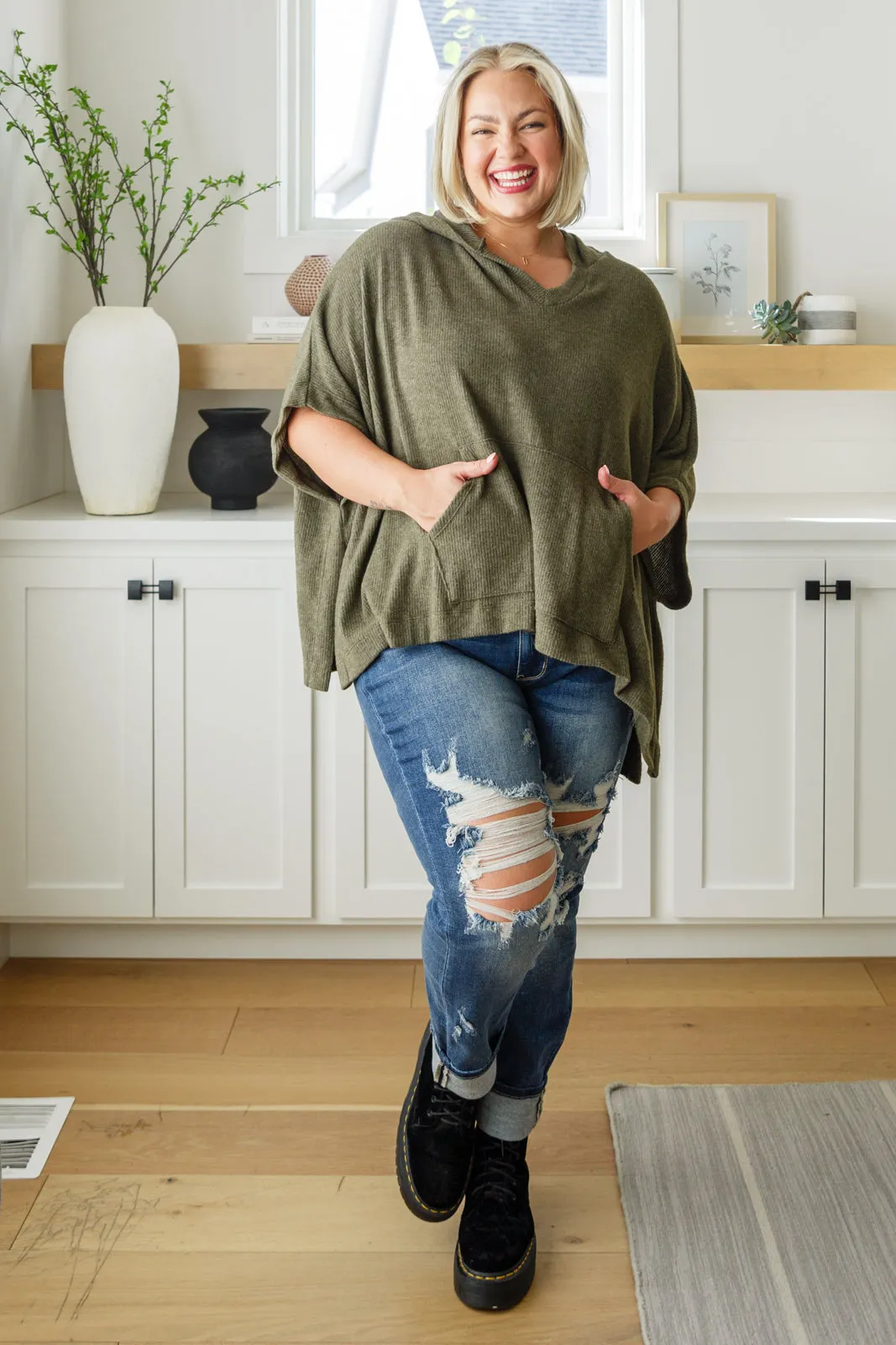 Perfectly Poised Hooded Poncho in Olive sold by Charming Charlie product image thumbnail 5