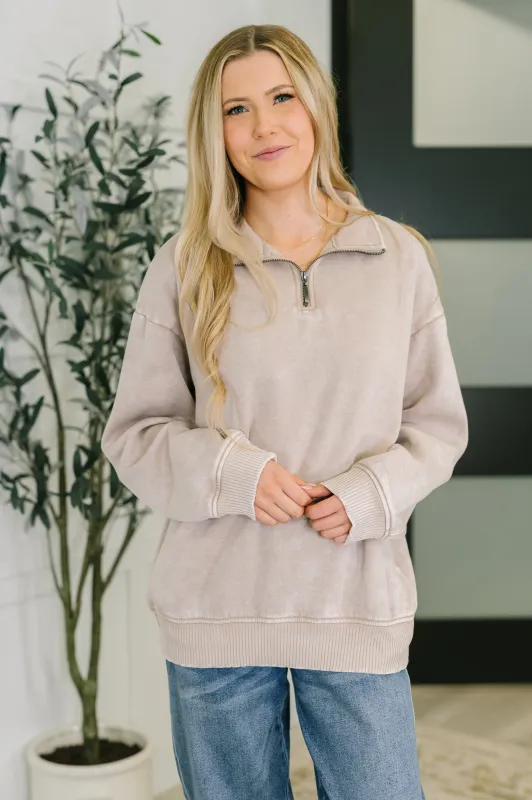 You Should Know Half Zip Pullover in Ash Mocha sold by Charming Charlie