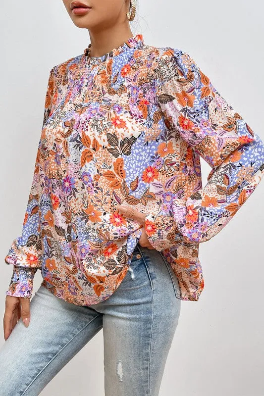 Floral Bishop Sleeve Frilled Round Neck Blouse sold by Charming Charlie product image thumbnail 4
