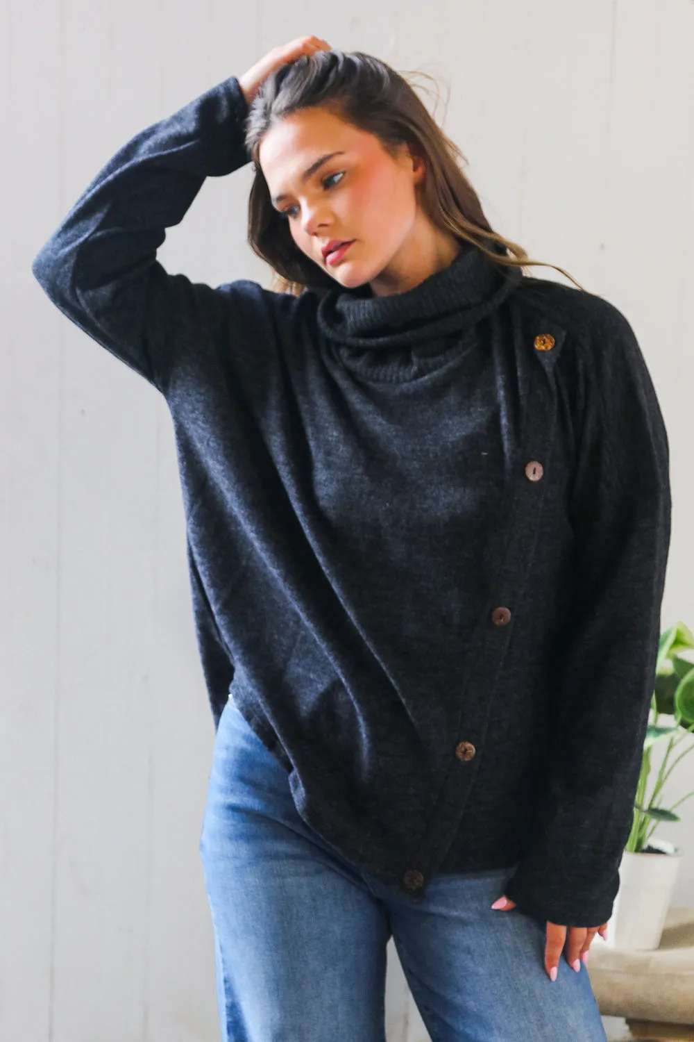 Buttoned Bliss Black Cozy Sweater sold by Charming Charlie product image thumbnail 4