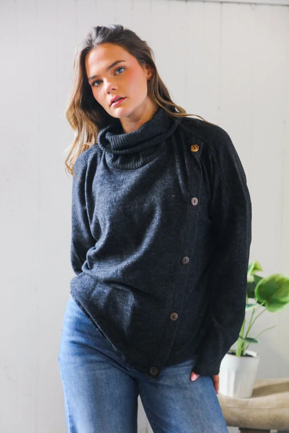 Buttoned Bliss Black Cozy Sweater sold by Charming Charlie product image thumbnail 3