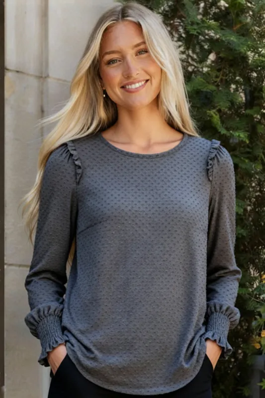 Smoky Sweetheart Ruffled Blouse sold by Charming Charlie