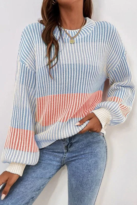 Colorblock Textured Knit Bubble Sleeve Sweater sold by Charming Charlie