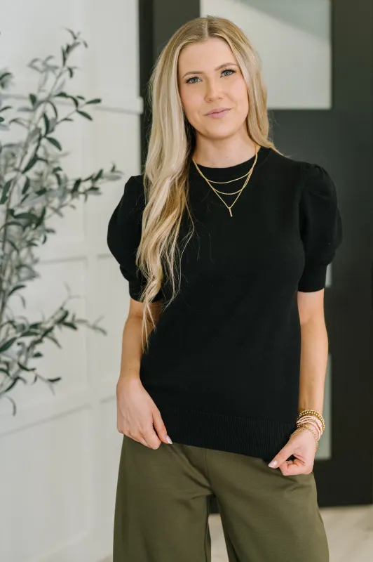 Casually Classy Puff Sleeve Blouse in Black sold by Charming Charlie