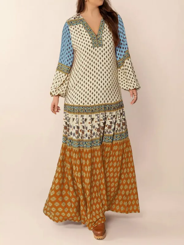Bohemian Mixed Print Long Sleeve Maxi Dress sold by Charming Charlie