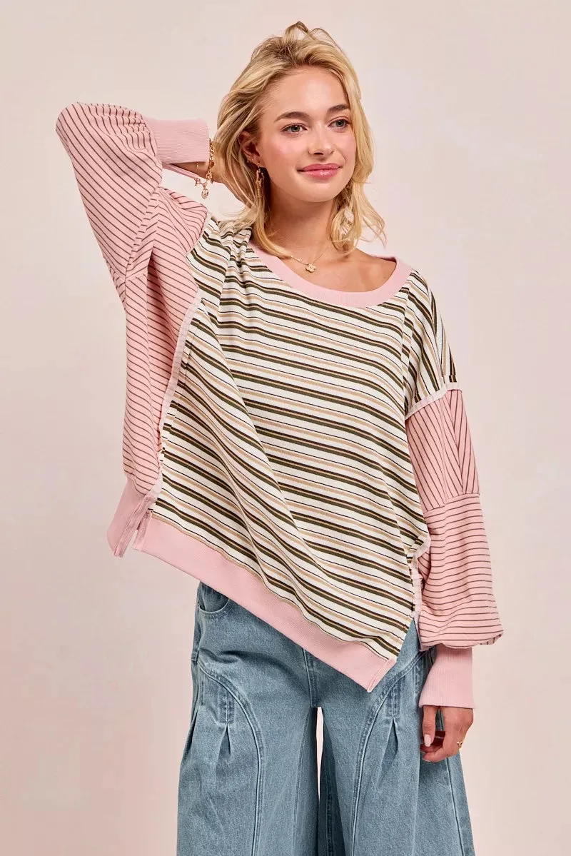 BiBi Stripe Mixed Top With Cut Edge And Reverse Outseam sold by Charming Charlie product image thumbnail 5