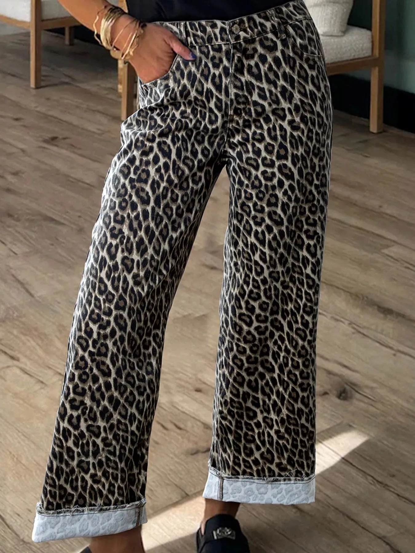 Leopard Straight Loose Leg Jeans sold by Charming Charlie
