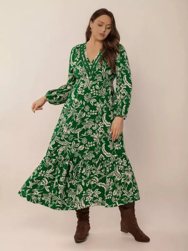 Plus Size Botanical Print Long Sleeve Midi Dress sold by Charming Charlie