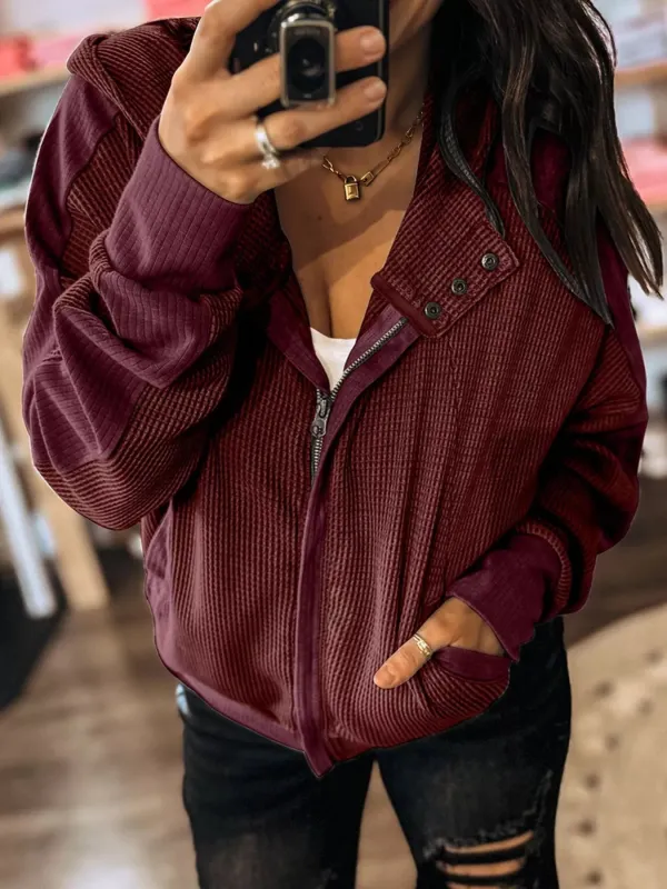 Waffle Zip Up Hooded Jacket with Pockets sold by Charming Charlie
