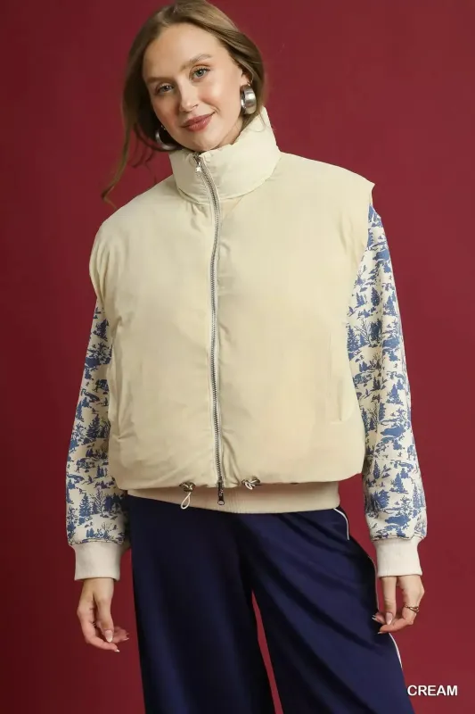 Umgee High Neck Puffer Vest with Zip Front sold by Charming Charlie