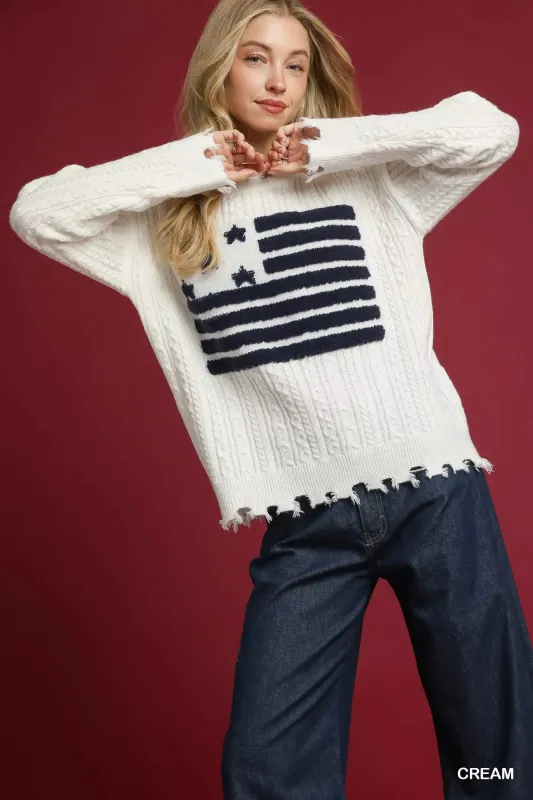 Umgee Distressed American Flag Sweater sold by Charming Charlie