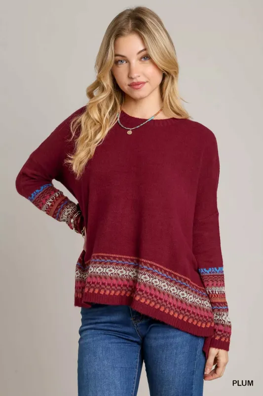 Umgee Long Sleeve Round Neck Knit Top with Side Slits and Stitch Detail sold by Charming Charlie