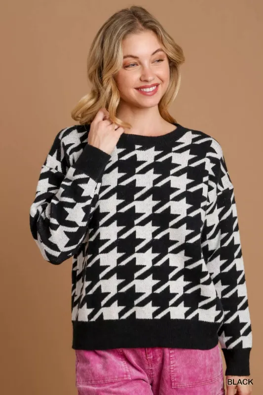 Umgee Houndstooth Round Neck Sweater sold by Charming Charlie