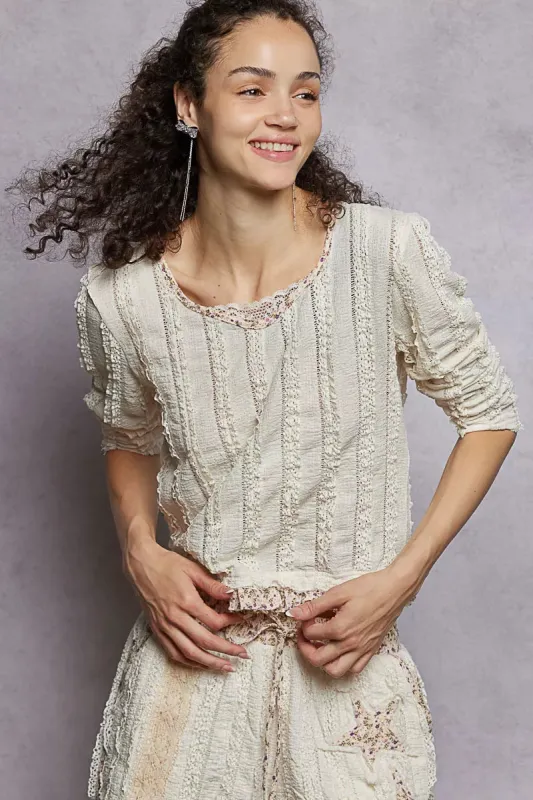 POL Texture Long Sleeve Blouse with Floral Ruffled sold by Charming Charlie