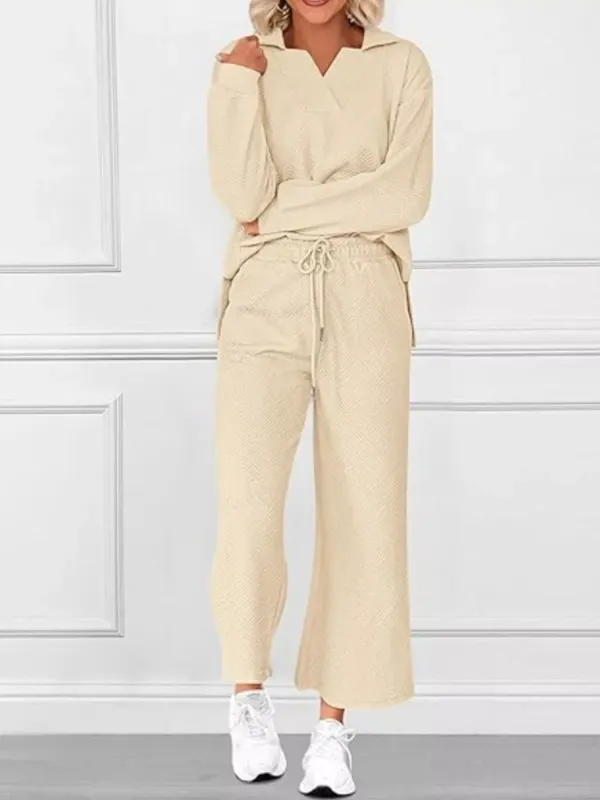 Side Slit Textured Top and Drawstring Pants Set made by Trendsi
