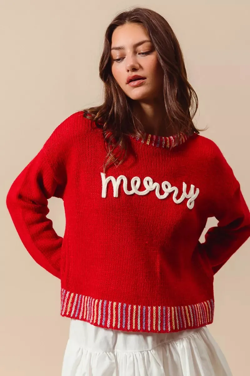 SO ME Merry Lettering Embroidered Christmas Sweater sold by Charming Charlie product image thumbnail 4