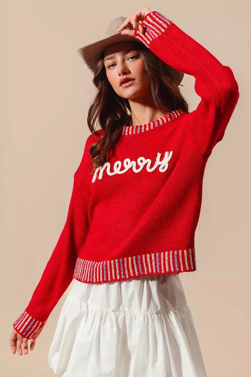 SO ME Merry Lettering Embroidered Christmas Sweater sold by Charming Charlie product image thumbnail 5