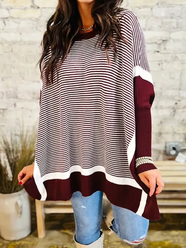 Stripe Color Block Patchwork Dolman Oversize Tunic Sweater sold by Charming Charlie