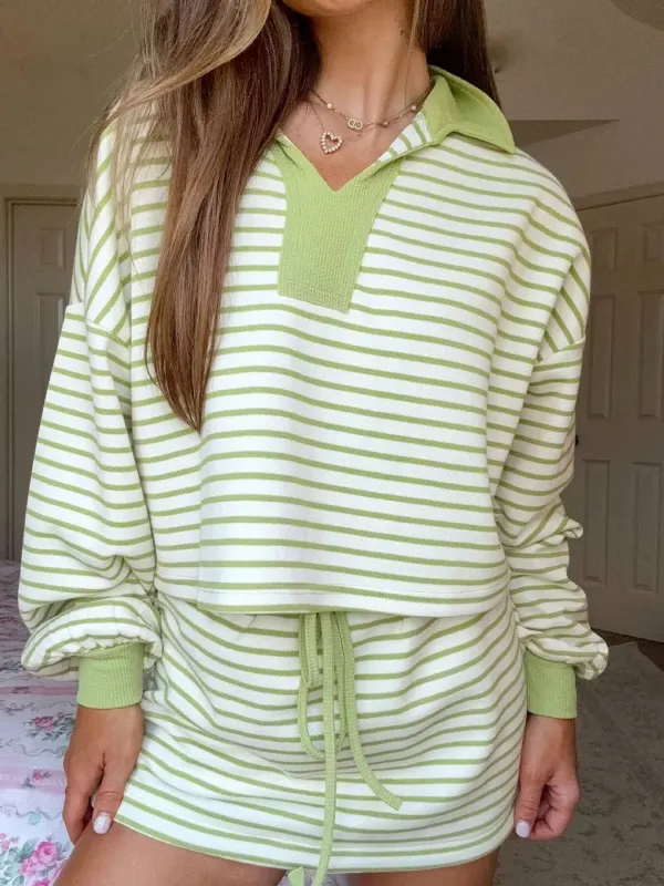 Striped Dropped Shoulder Top and Skirt Set sold by Charming Charlie