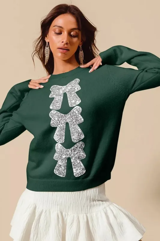 SO ME Sequins Bow Ribbon Embellished Christmas Sweater sold by Charming Charlie