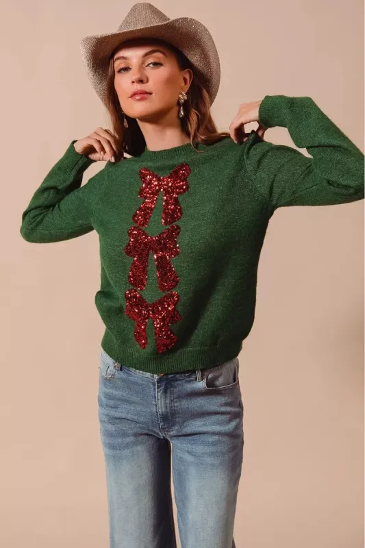 SO ME Sequins Bow Ribbon Embellished Christmas Sweater sold by Charming Charlie