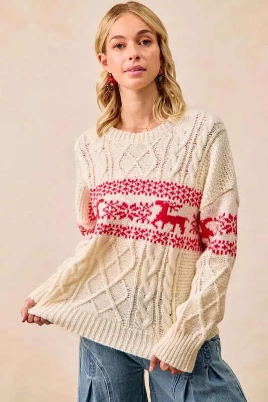 BiBi Christmas Theme Patterned Cable Knit Sweater sold by Charming Charlie
