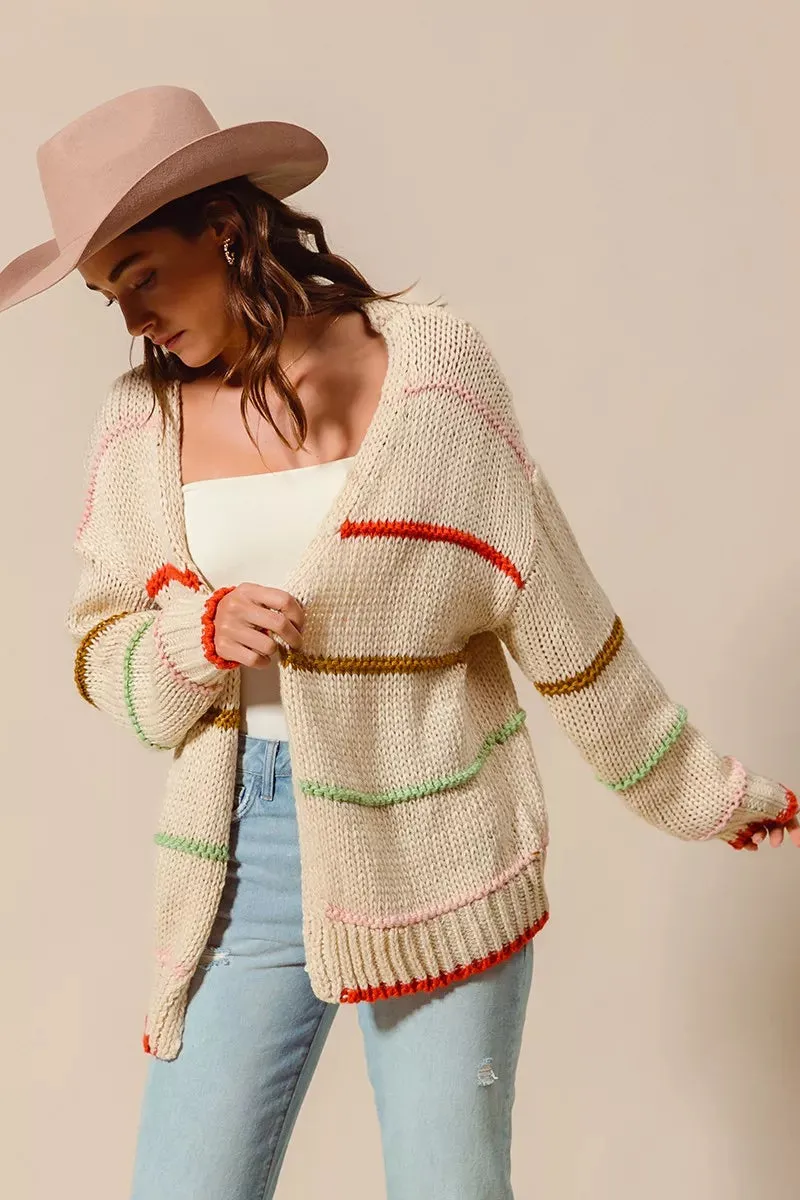 SO ME Loose Fit Multi Stripe Open Front Cardigan sold by Charming Charlie product image thumbnail 5