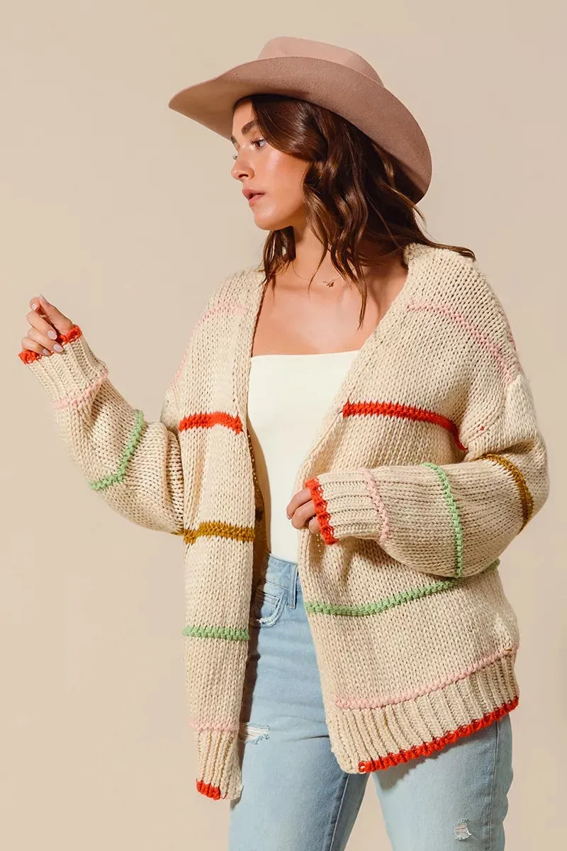 SO ME Loose Fit Multi Stripe Open Front Cardigan sold by Charming Charlie product image thumbnail 2