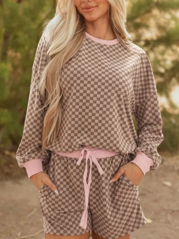 Checkerboard Long Sleeve Pullover and Shorts Set sold by Charming Charlie
