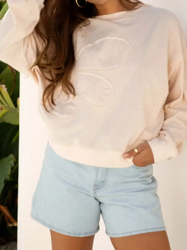 Raw Edge Flower Patch Drop Shoulder Casual Top sold by Charming Charlie