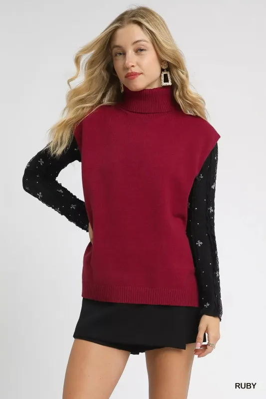 Umgee High-Low Turtleneck Sleeveless Sweater Top made by Trendsi