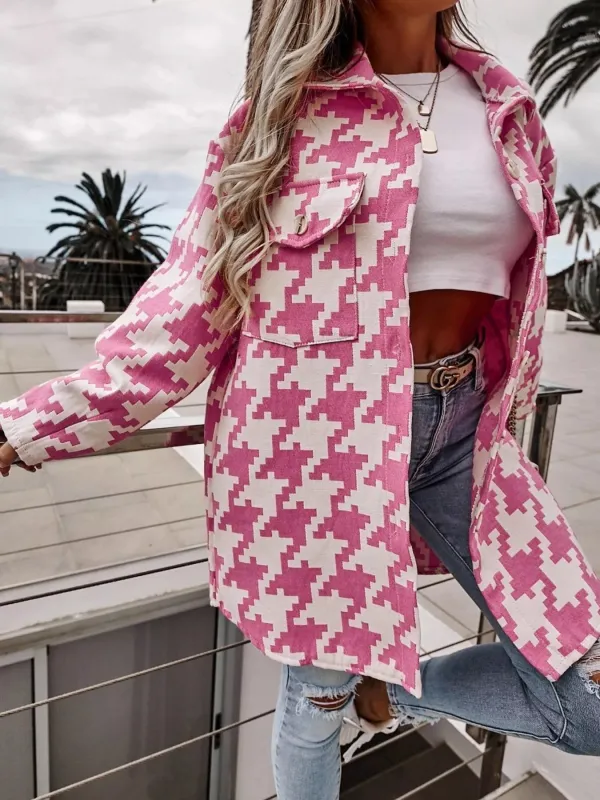 Houndstooth Button Up Long Sleeve Outerwear sold by Charming Charlie