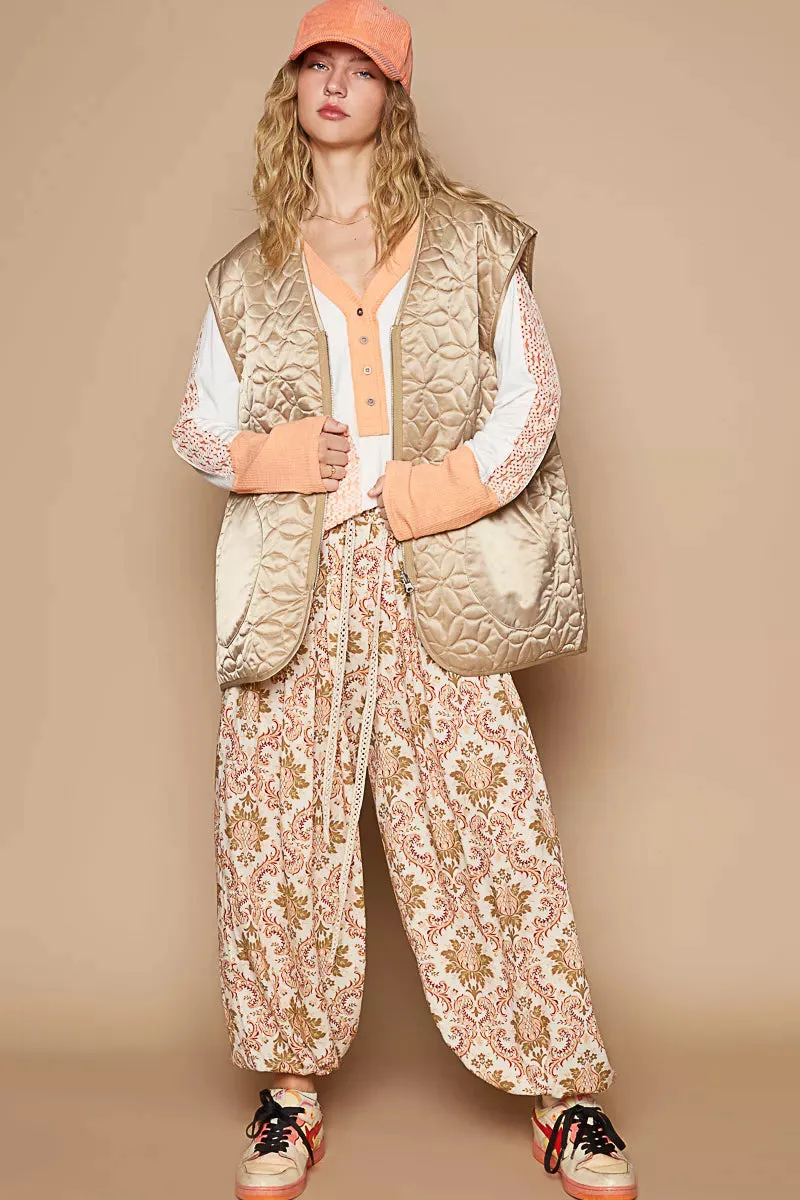 POL Front Zipper Floral Pattern Quilted Vest Coat with Front Pockets sold by Charming Charlie product image thumbnail 4