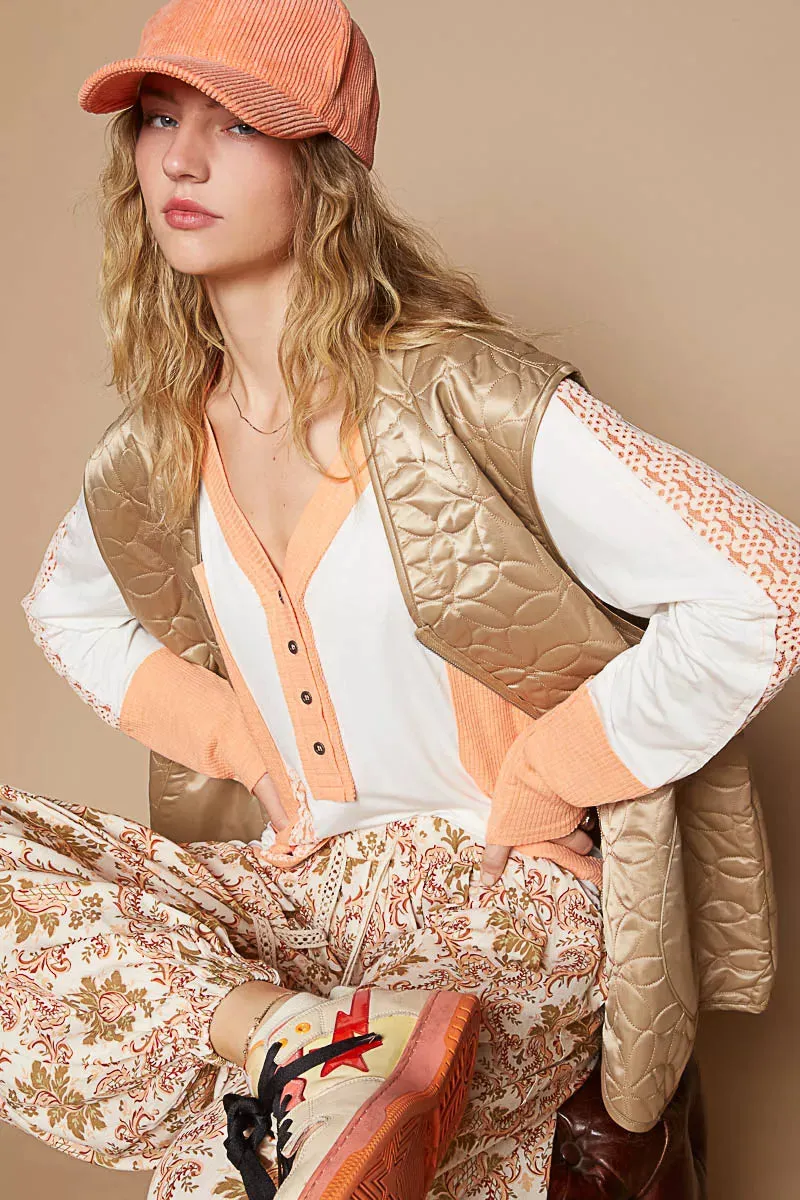 POL Front Zipper Floral Pattern Quilted Vest Coat with Front Pockets sold by Charming Charlie product image thumbnail 5